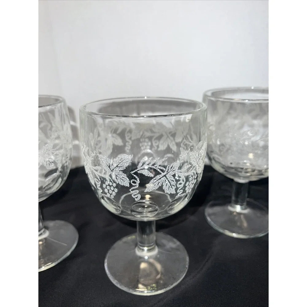 4 Bartlett Collins Goblet Grapevine  Design Vintage Thumbprint Glass